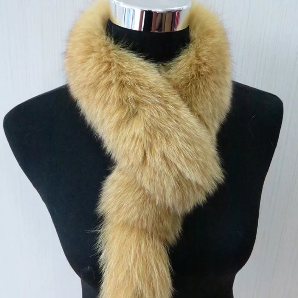 Lovely Dark Gold Real Fox Fur Scarf